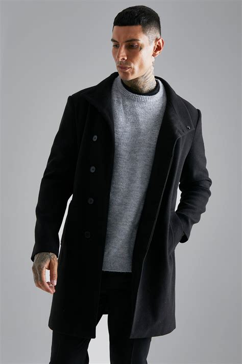 funnel neck wool look overcoat.